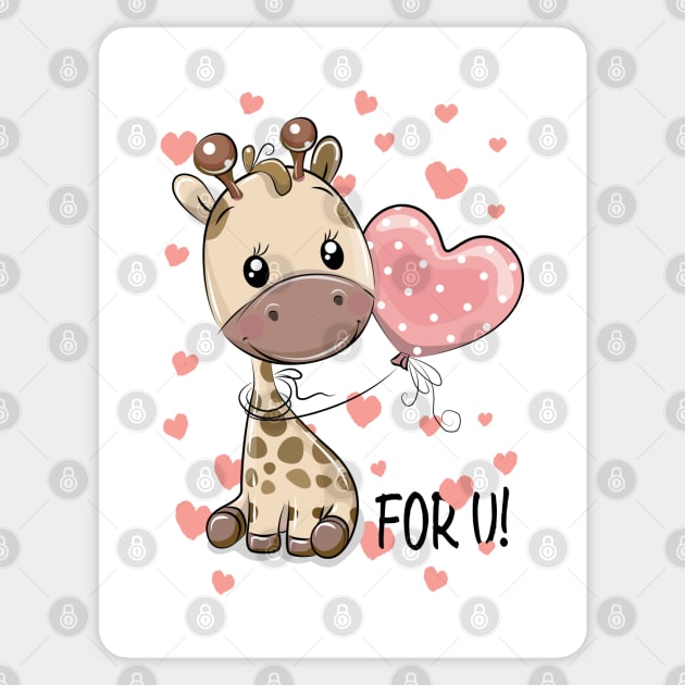 Сute cartoon giraffe with balloon & hearts love you Sticker by playmanko